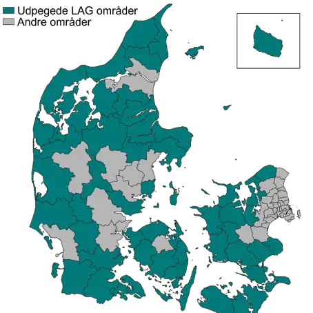 Danmarkskort over LAG-områder i forrige programperiode